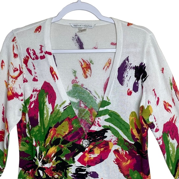 Peter Nygard Colorful Artsy Floral Abstract Cardigan Lightweight 1 Button Size M - Picture 2 of 11